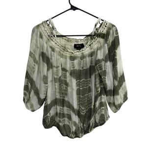 Boho Chic Peasant Blouse BCX Green Tie Dye Crochet Trim Festival Top XL‎